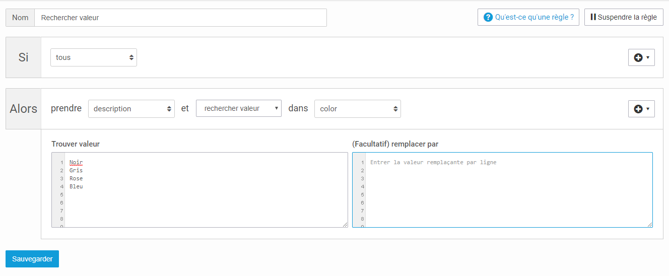 Règle rechercher valeur Channable