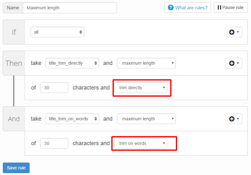 Rule Maximum Length Channable