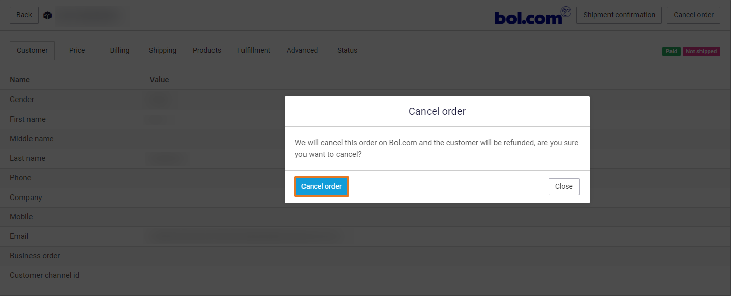 Bol.com: Retrieving canceled orders and getting email